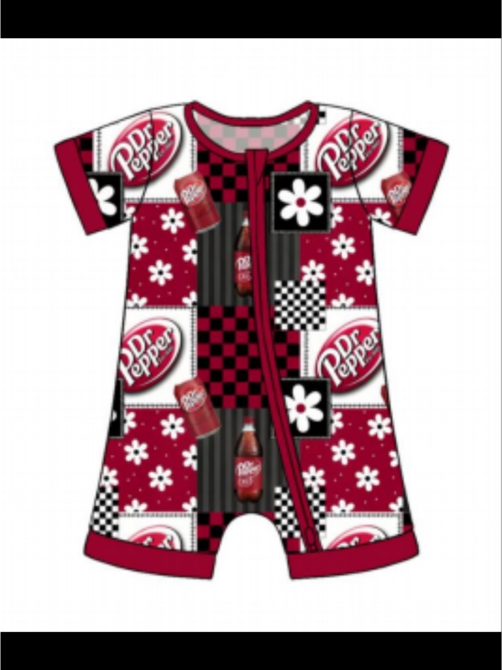 BAMBOO Dr Pepper Patchwork Red and Black Kids double zip shortie